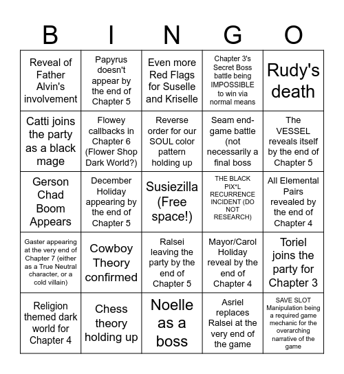 DELTARUNE Bingo Card