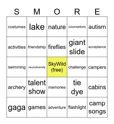 Camp SkyWild Bingo Card