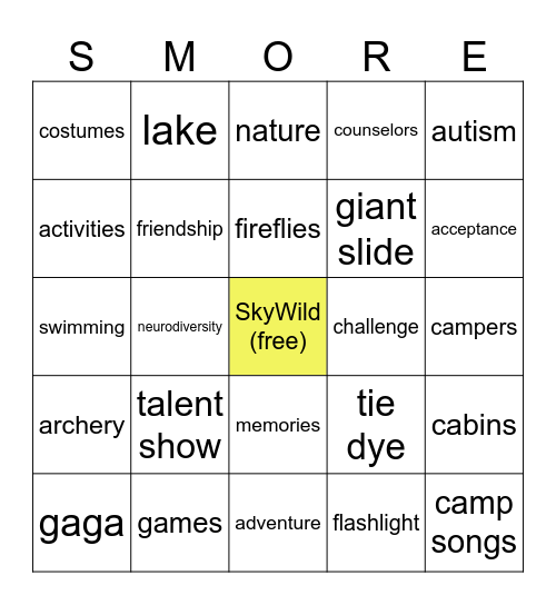 Camp SkyWild Bingo Card