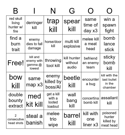 6/29 hunt bingo Card