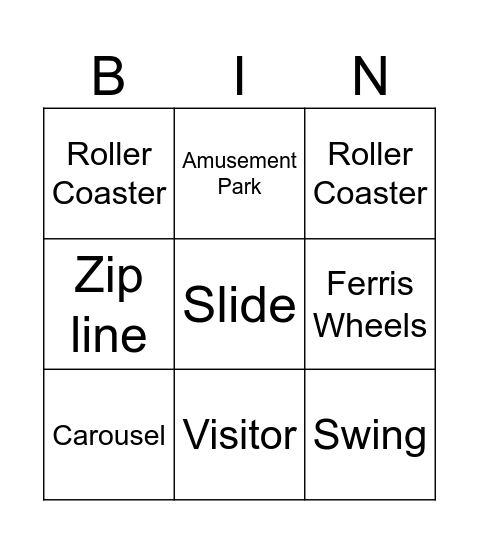 Amusement Park Bingo Card