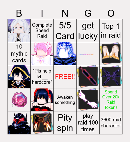 Anime Dimensions Bingo Card