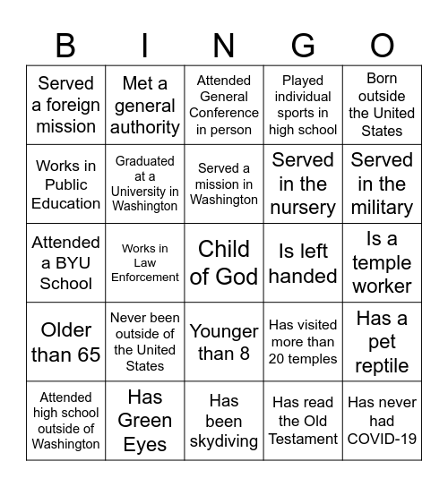 Know Your Ward Bingo Card