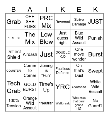 Guilty Gear Match Bingo Card
