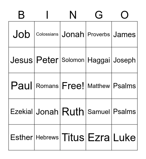 BIBLE BINGO Card