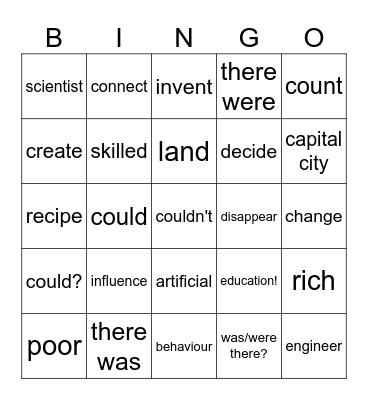 GIA2+ reading vocabulary & grammar Bingo Card