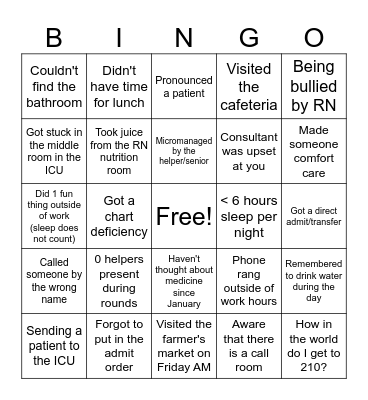 Intern Transition Week Bingo Card