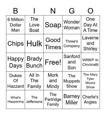 70's tv Bingo Card
