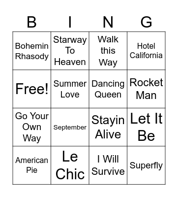 70's tv Bingo Card
