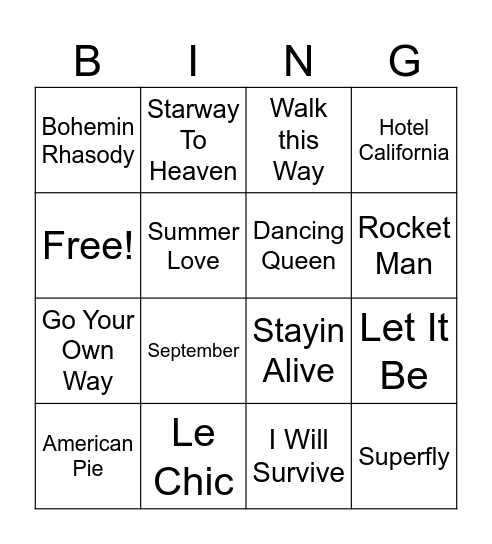 70's tv Bingo Card