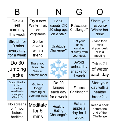 WINTER WELLNESS Bingo Card