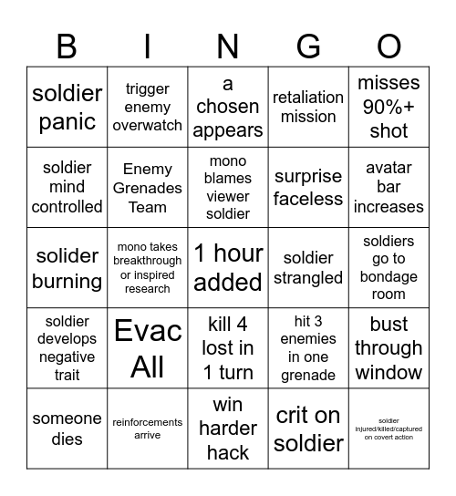 XCOM Bingo Card