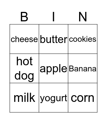 Food Bingo Card