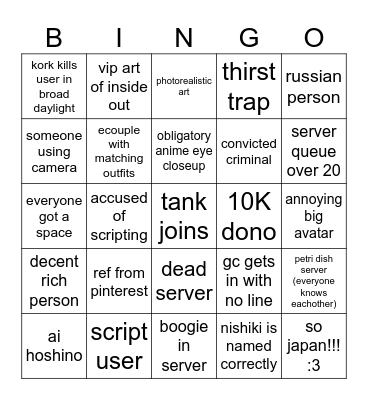 shitter binger 5566772828 Bingo Card