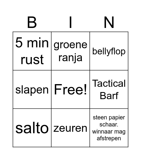 Jump XL Bingo Card