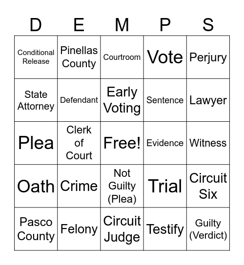 Circuit Court Bingo Card