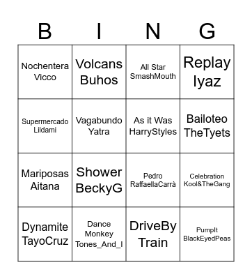BINGO MUSICAL BARRUFET Bingo Card