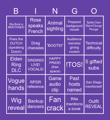 Rita and Aubrey's Twitchcon Drag Showcase Bingo 2024 Bingo Card