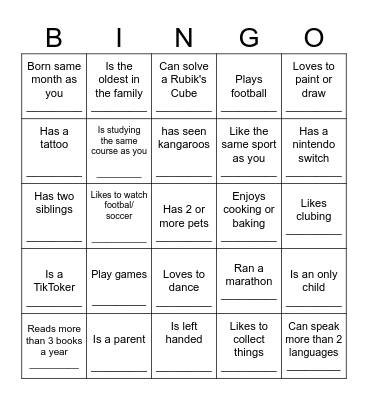 Find someone who Bingo Card