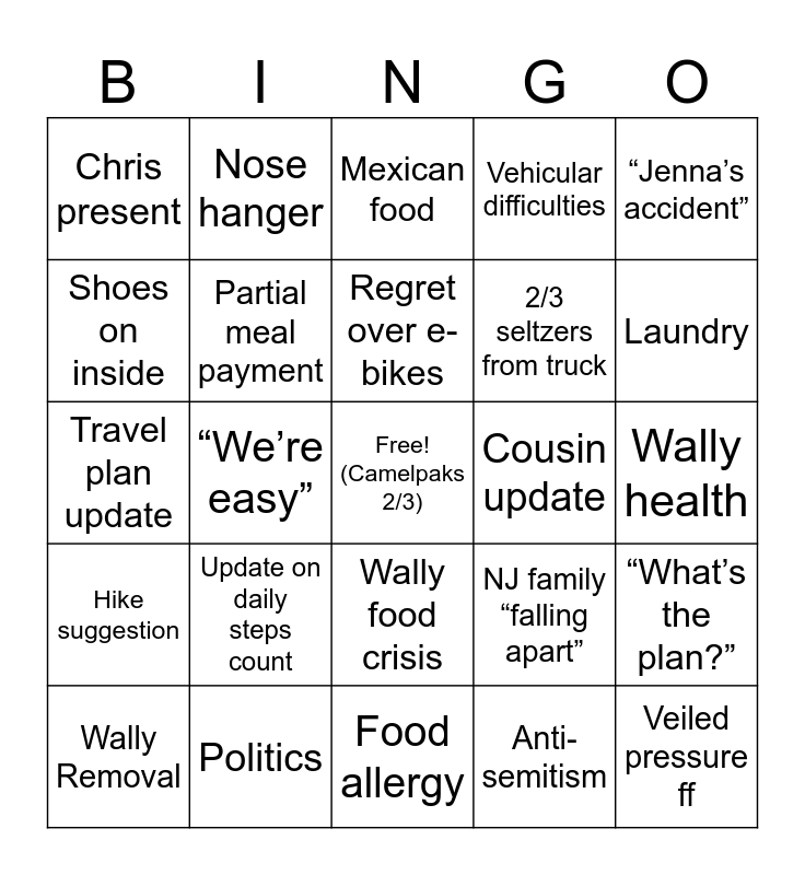 Survival Day 2 Bingo Card