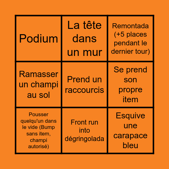 Tournoi MK Miel Bingo Card