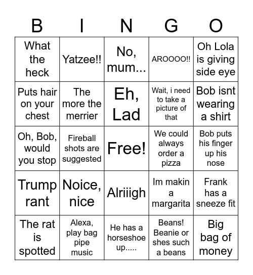 Family Bingo Card