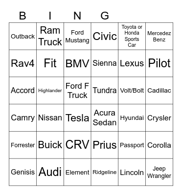 Other Cars Bingo Card