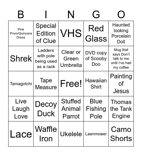 Garage Sale Bingo Card