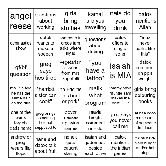 RIBUATION Bingo Card