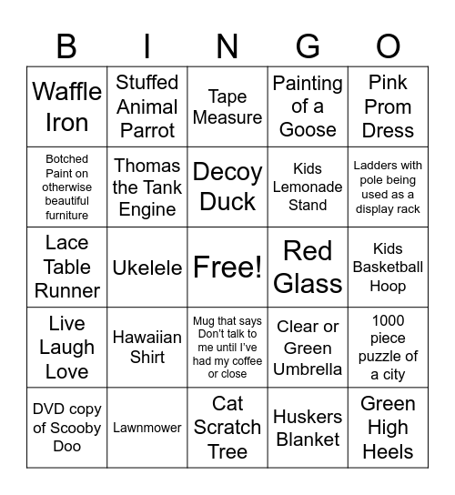 Garage Sale Bingo Card