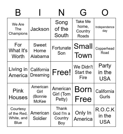 AMERICANA Bingo Card