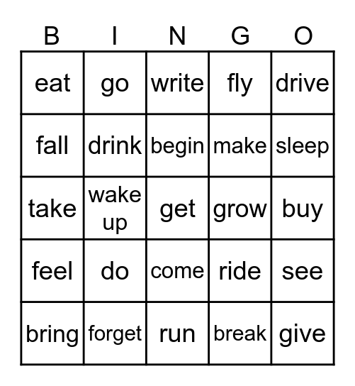 Irregular Verbs Bingo Card