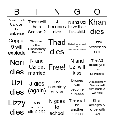 Murder Drones Episode 8 Predictions Bingo Card