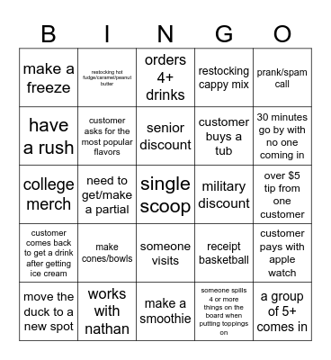 6/29/2024 morning shift Bingo Card