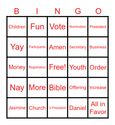 Congress Business Session Bingo Card