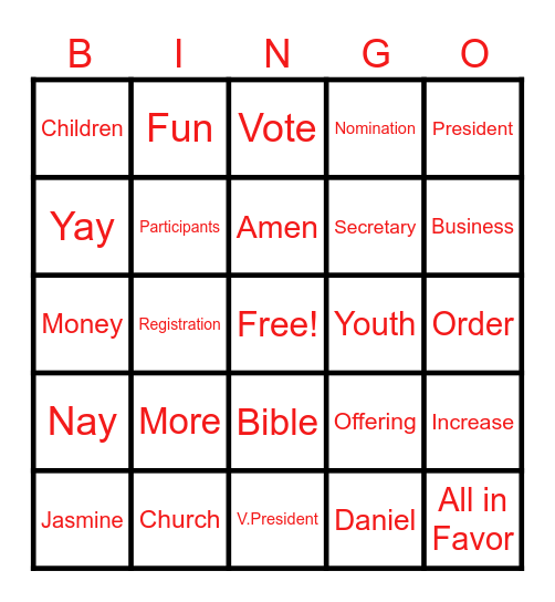 Congress Business Session Bingo Card
