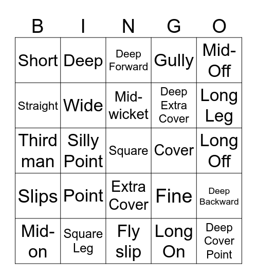 Fielding Positions Bingo Card