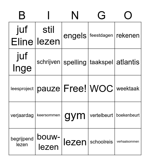 Groep 4 Bingo Card