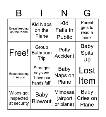 Smith Family Travel Bingo Card