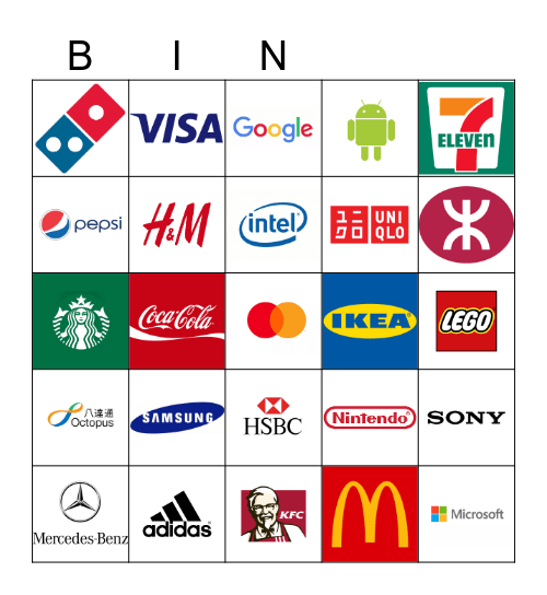 Famous Brands/Logos in HK Bingo Card