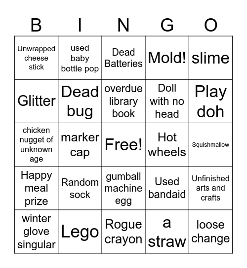 I have kids cleaning bingo Card