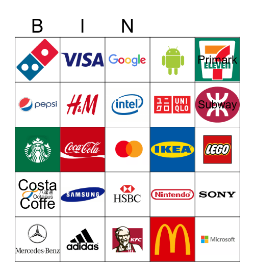 Famous Brands/Logos in HK Bingo Card