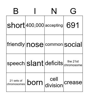 What I know about Down Syndrome Bingo Card