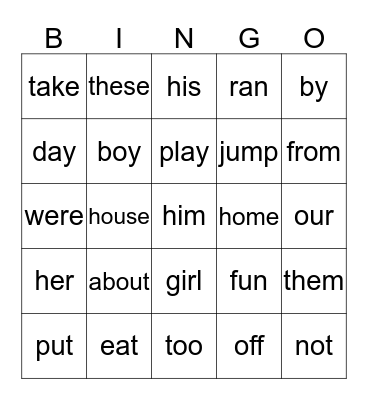1G PowerWords Bingo Card
