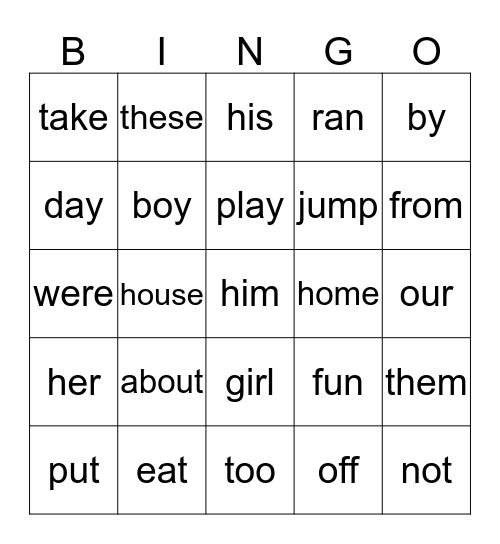1G PowerWords Bingo Card