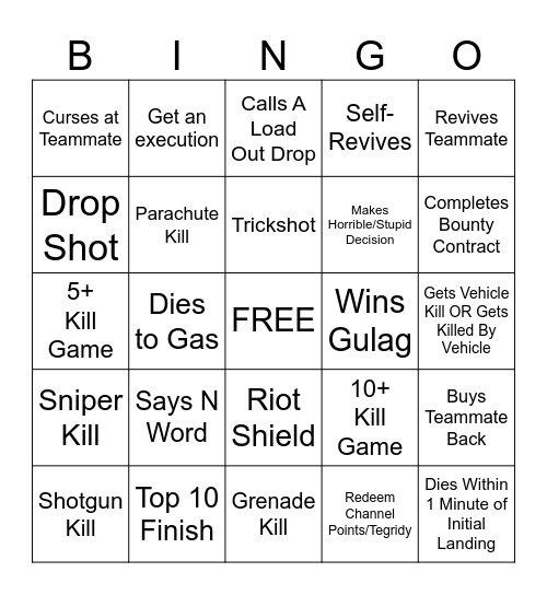 KCR_Stotch CoD Warzone Bingo Card