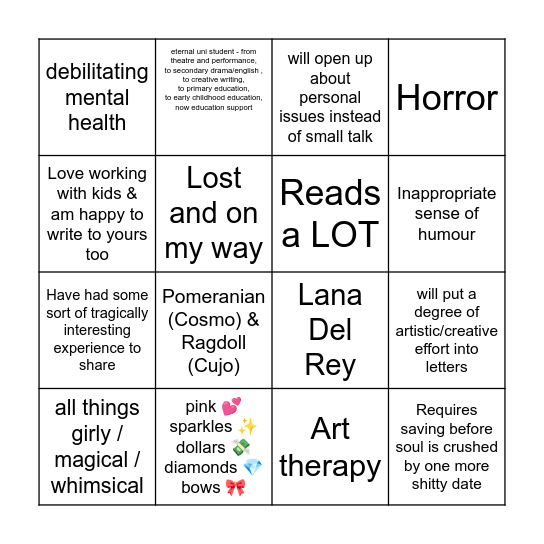 Penpal Bingo Card