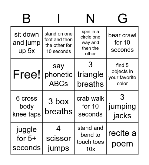 NCX Bingo Card