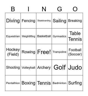 Olympic Games Bingo Card