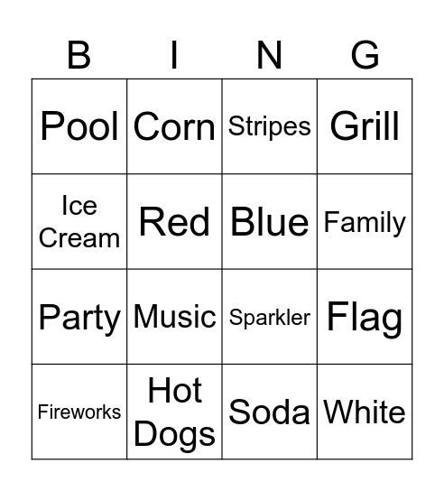 4th of July Bingo Card